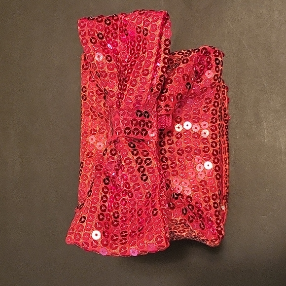 NEW Red Sequined Novelty Evening Clutch, Bow Handle, Transparent Sides, Bow - Picture 4 of 9